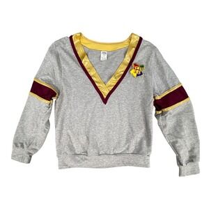 A Wish Come True Harry Potter Hogwarts V-Neck Sweatshirt Gray Gold Gryffindor S